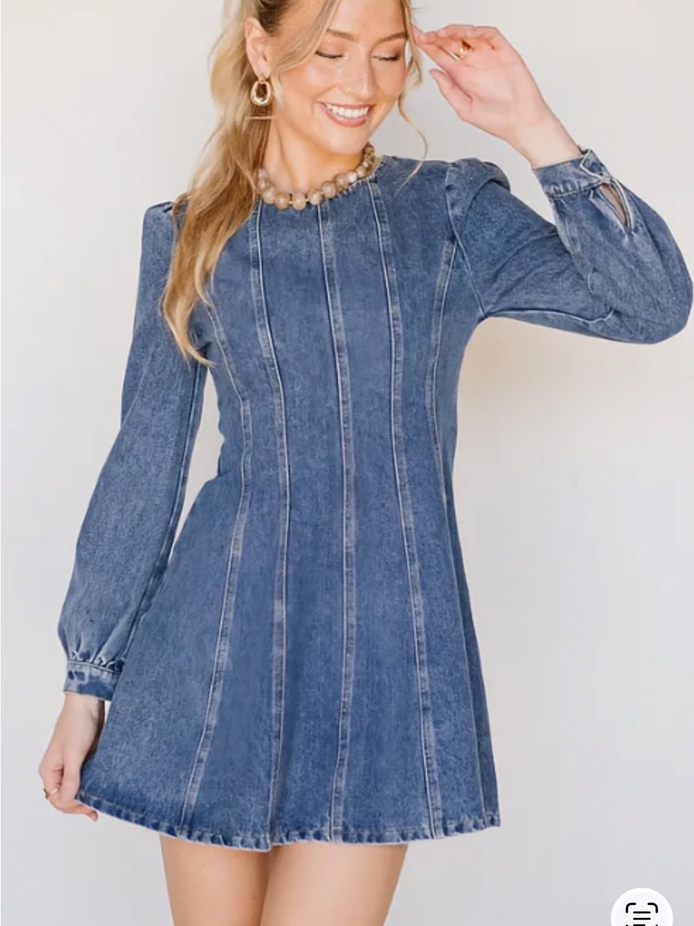 vestique Washed Blue Denim Long-Sleeve Mini Dress